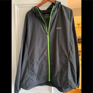 Asics Hooded Packable Windbreaker Full Zip Jacket Gray L